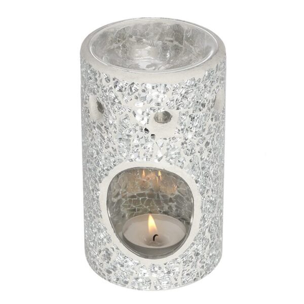 Silver Pillar Crackle Glass Oil Burner - Image 2