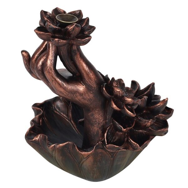 Bronze Effect Hand with Flower Backflow Incense Burner - Image 3