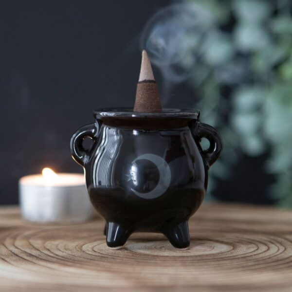 Mystical Moon Cauldron Ceramic Incense Holder - Image 6