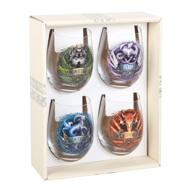 Set of 4 Elemental Stemless Wine Glasses by Anne Stokes - Image 2