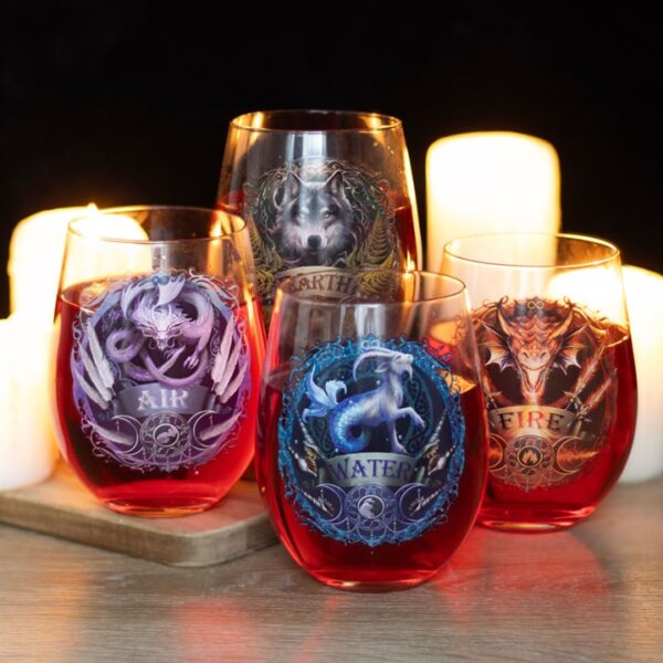 Set of 4 Elemental Stemless Wine Glasses by Anne Stokes - Image 5