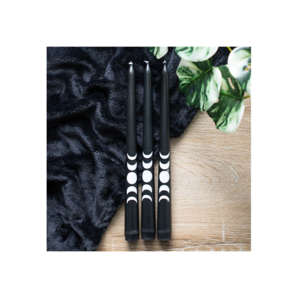 Set of 3 Black Magic Moon Phase Taper Candles - Image 2